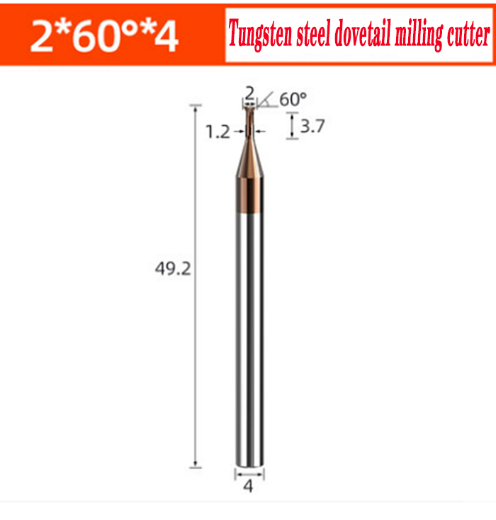 55° Dovetail Milling Cutter 60° Chamfering 2*49.2*4*3.7 Carbide Tungsten Steel
