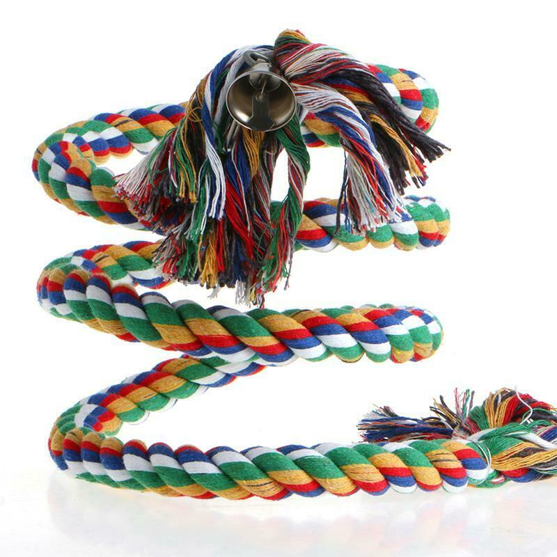 Pet Parrot Chew Rope Budgie Bell Bird Perch Coil Swing Cockatiel Cage Hang Toys