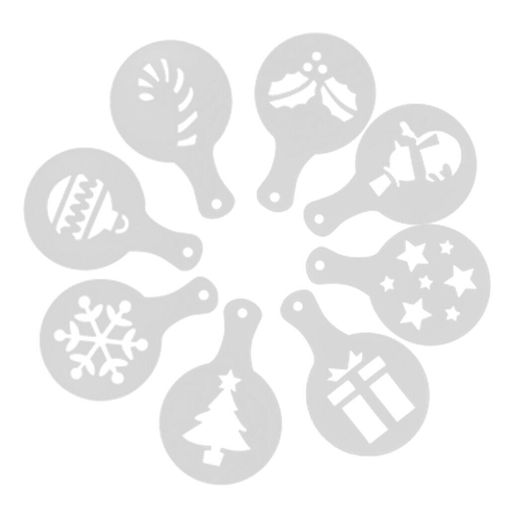 8pcs Coffee Barista Stencils Template Strew Pad Duster Spray Art - Christmas