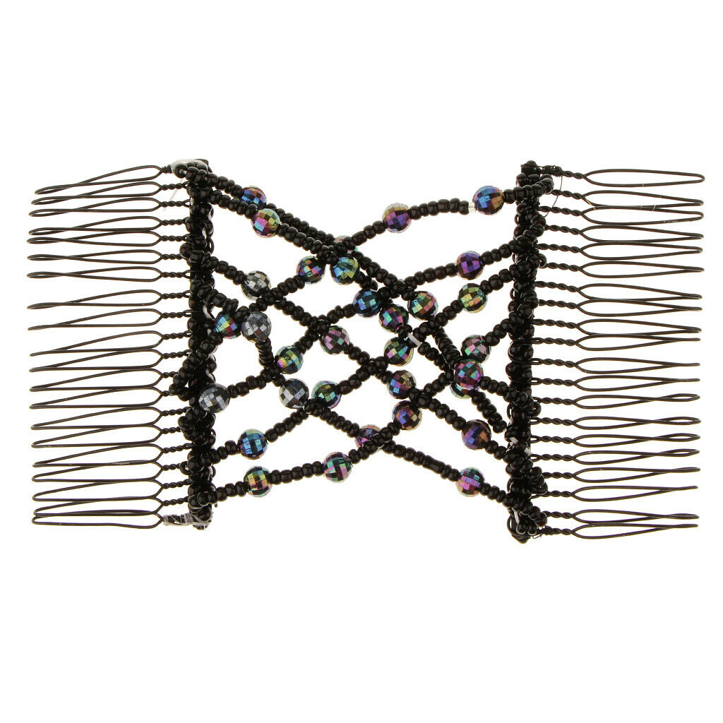 Women's  Double Hair Combs Clip Crystal Beads Stretchy Hair Accessories
