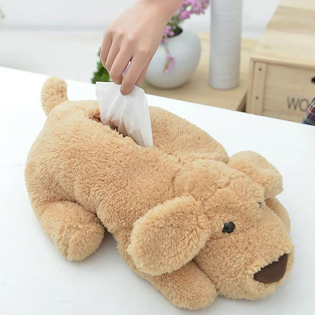 Brown Plush Dog Tissue Box Cover Puppy Holder Home Organizer Car Decor 42cm