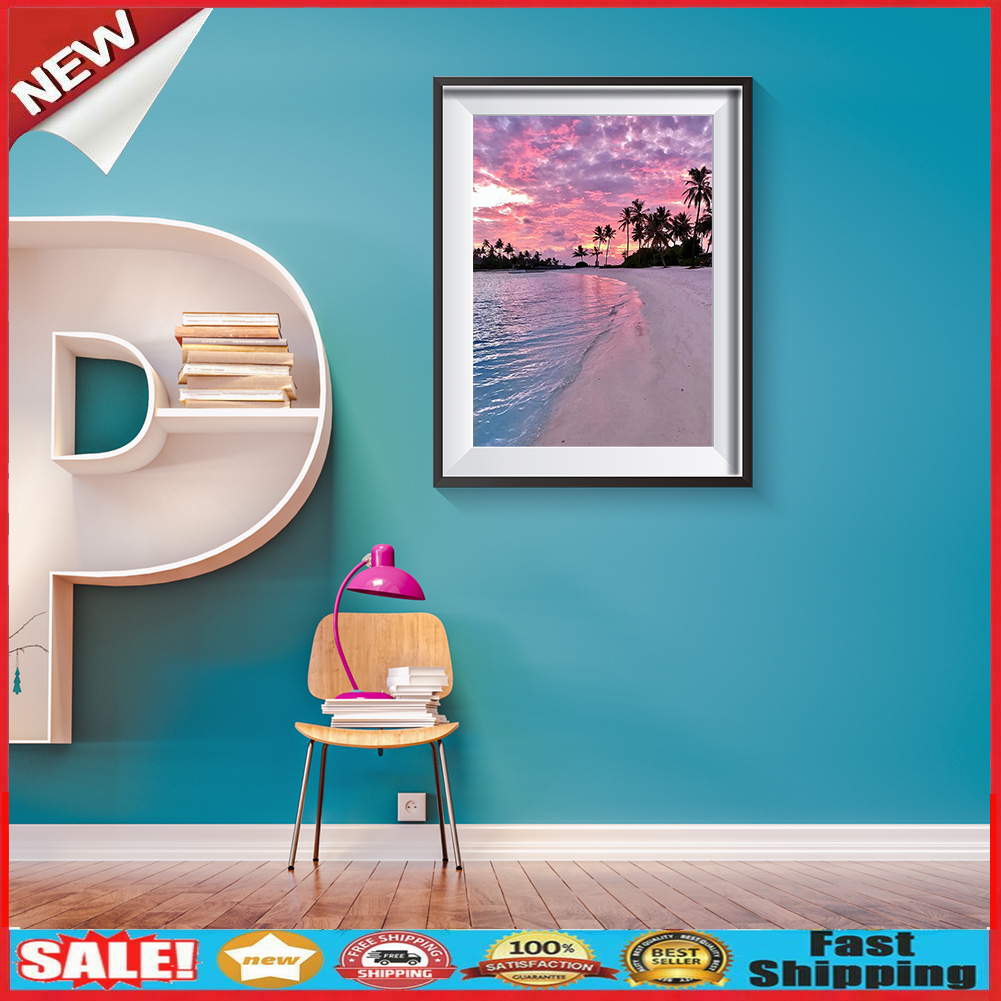 5D DIY Diamond Painting Seaside Sunset Glow Full Drill Landscape Picture @