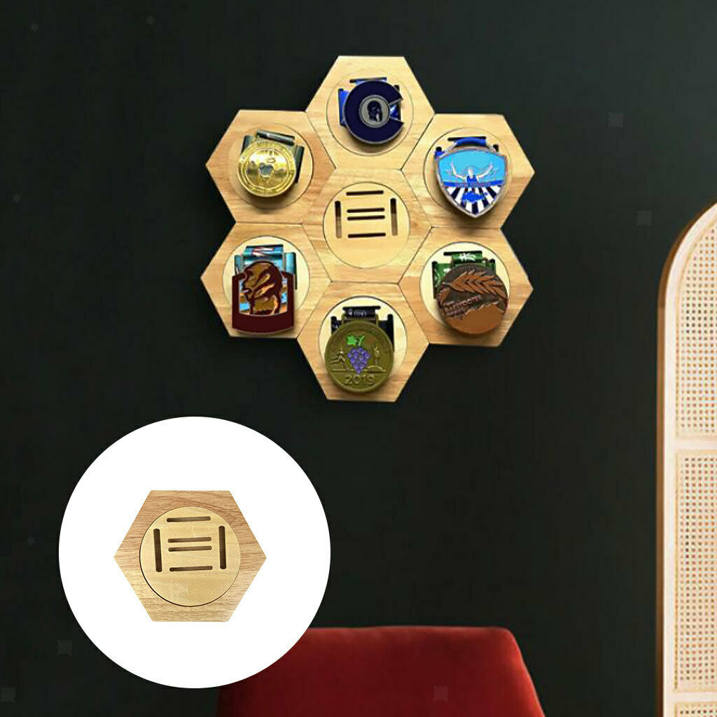 Wooden Hexagon Medal Display Rack Storage Collectible Organizer Hanger