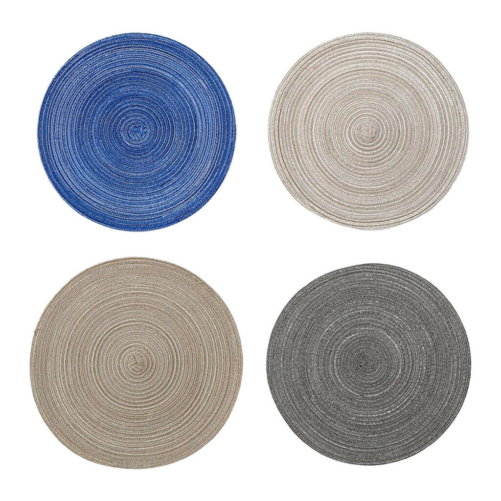 4PCS Round Braided Placemat Tablemat Bordered Table Mat for Kitchen Wedding