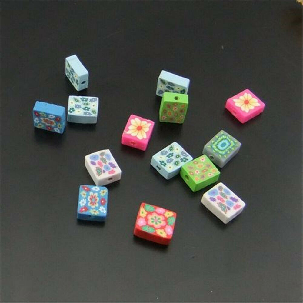 100pcs Bulk Cuboid Polymer Clay Loose Spacer Bead Bracelet Jewelry Craft 13*10mm