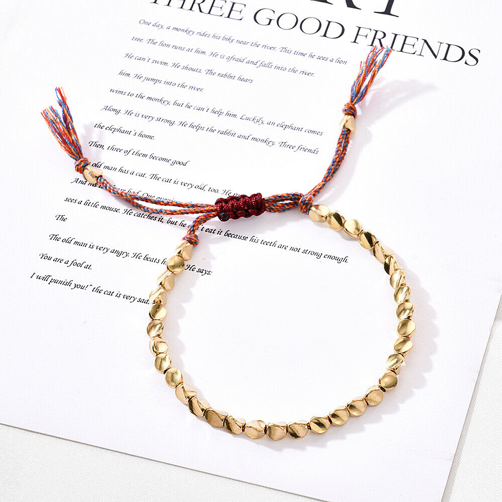Beads Lucky Rope Handmade Cotton Copper Tibetan Buddhist Braided Bracelet AU X1