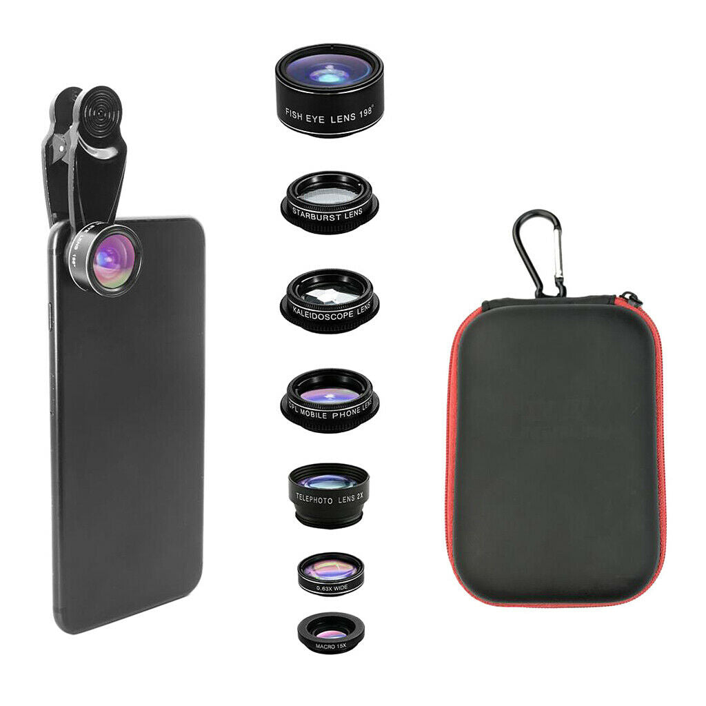 Universal 7 In 1 Mobile Phone Clip Lens Fish Eye Wide Angle For Smartphone