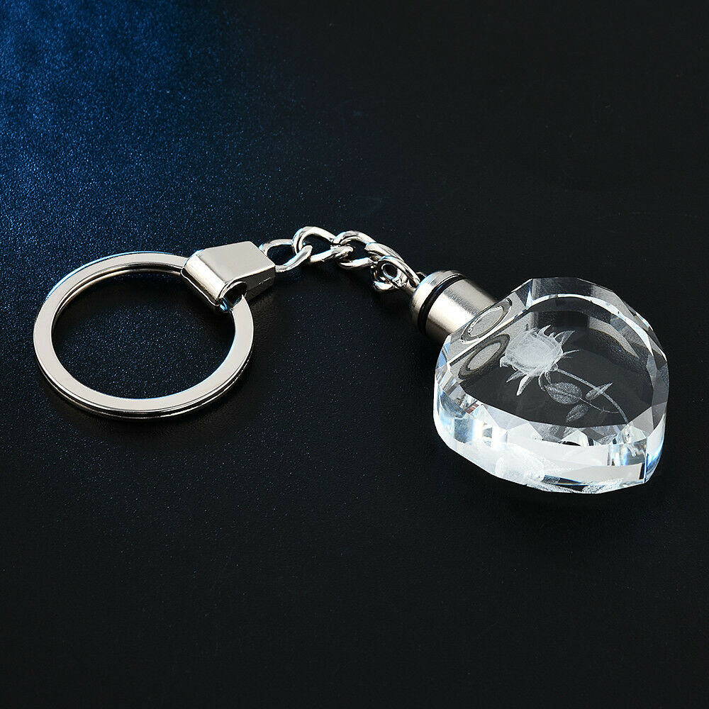 Novelty Fairy Crystal Rose LED Light Keychain Love Heart Key Chain Ring Keyring