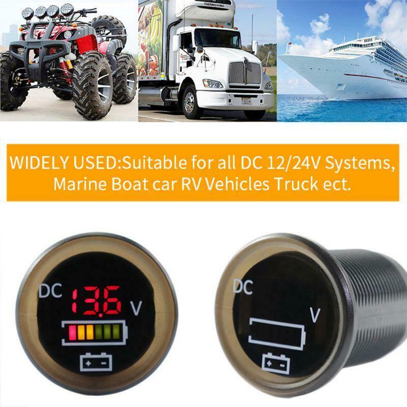 DC 12V/24V Car Boat Voltmeter Battery Monitor IP67 Waterproof LED Voltage Gauge