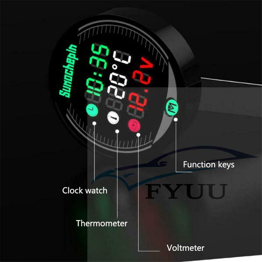 9-24V 5in1 Night Vision Motorcycle Voltmeter volt gauge Thermometer volt meter