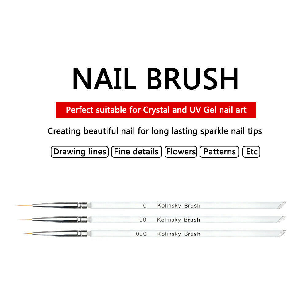 3Sizes Nail Art UV Gel Liner Drawing Brush Flower Painting Pen Manicure Tool Set