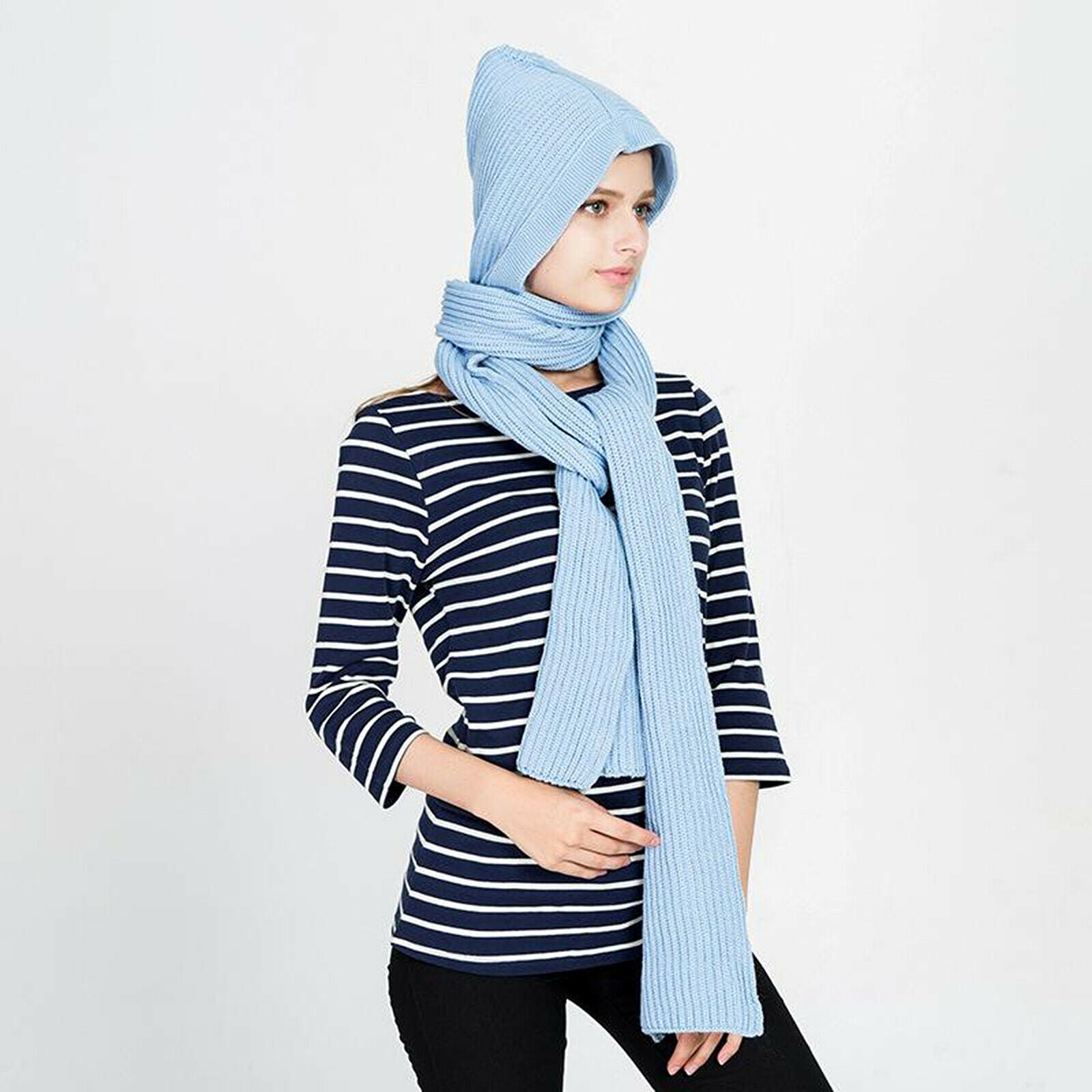Women Winter Knit Hooded Scarf Winter Autumn Pullover Headscarf Hoodie Hat