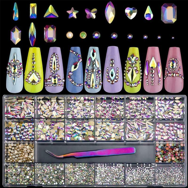 Flatback Round Rhinestones Beads Nail Stones with Storage Box Tweezers