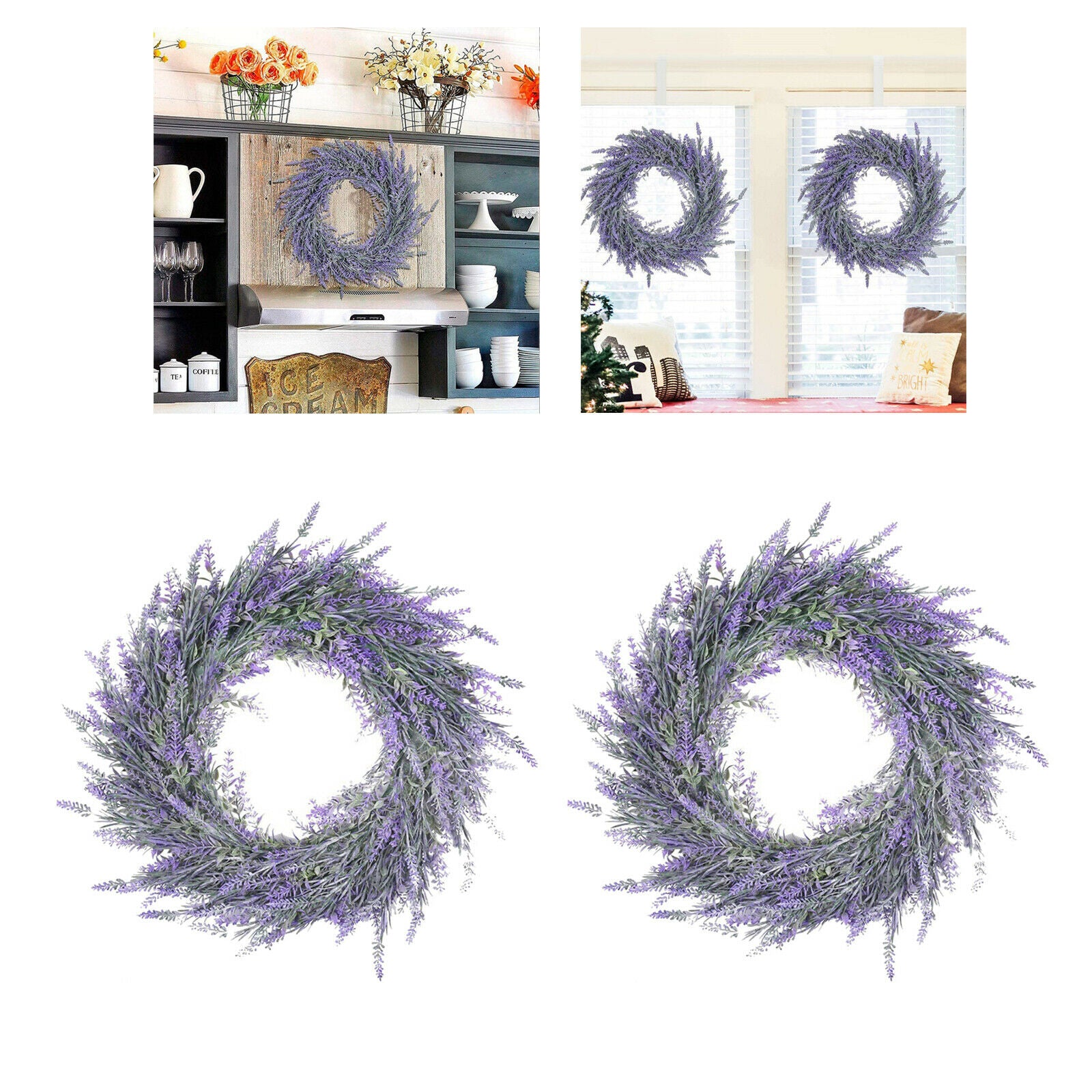 2Pack 18'' Lavender Wreath Garland Front Door Wall Home Party Decorations