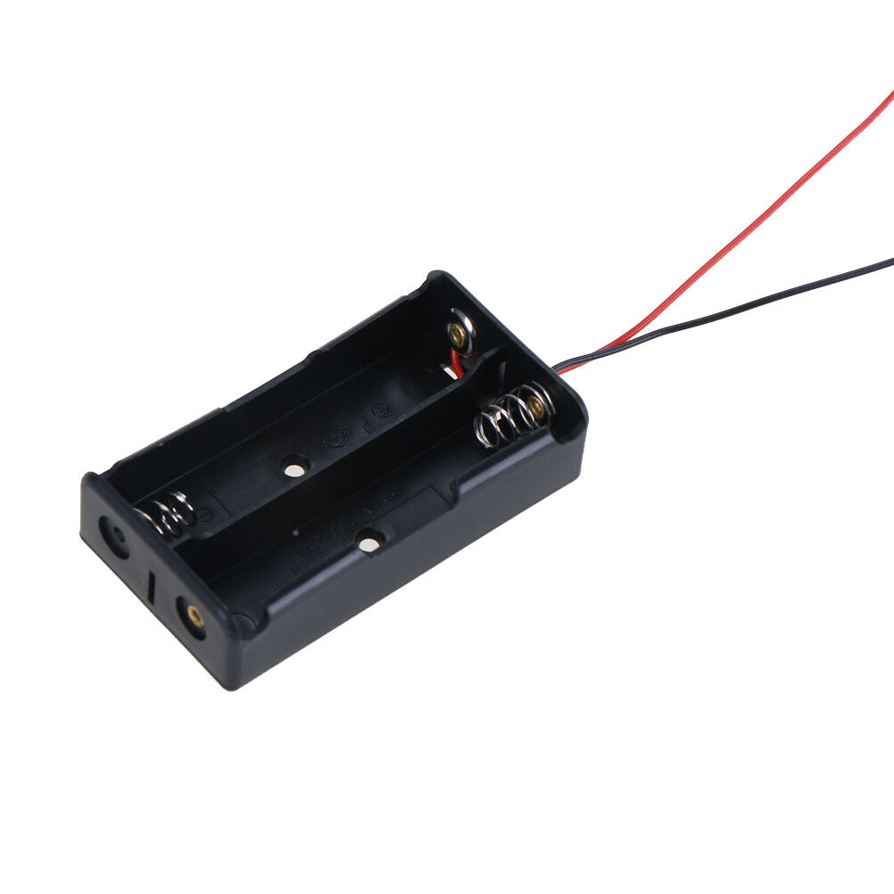 2pc 2x18650 Black Plastic Battery Storage Case Box Holder with 6" Wire Le.l8