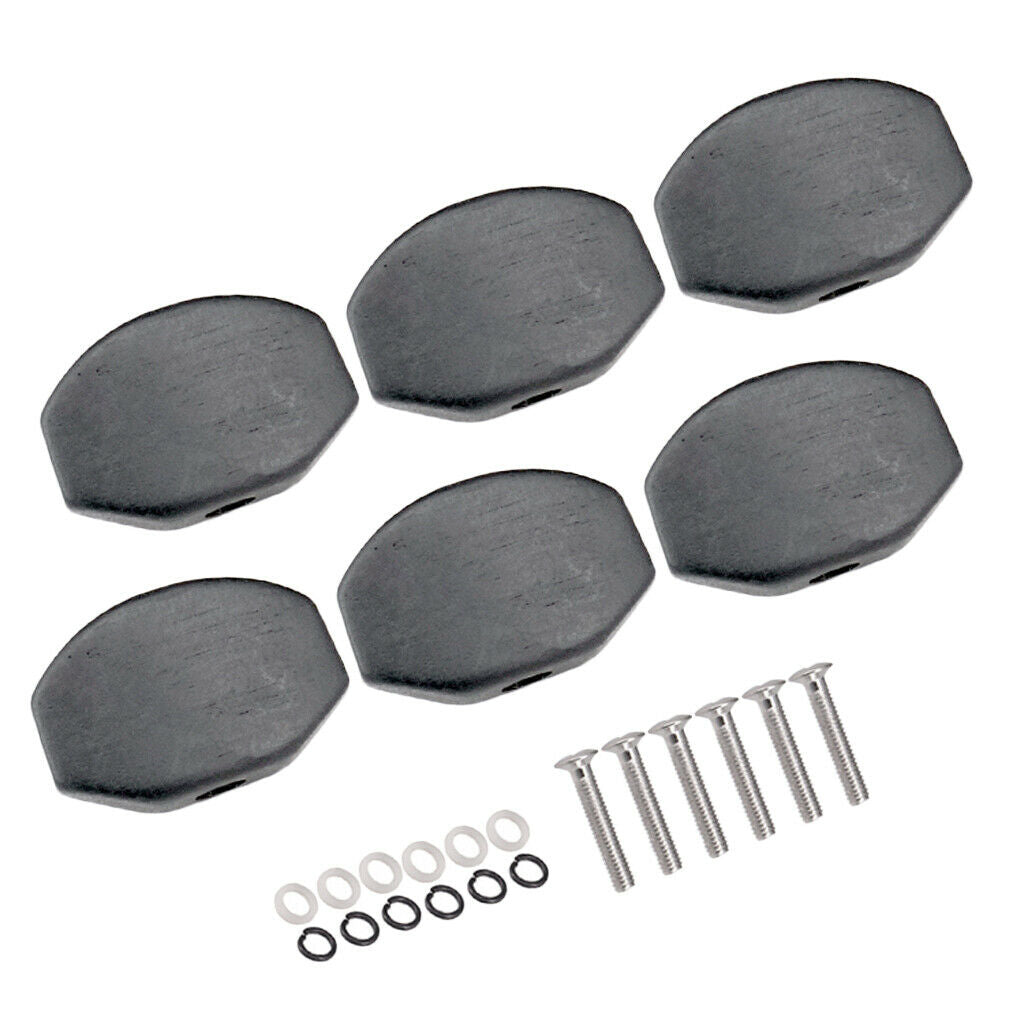 6 Pieces Ebony Wood Knobs Caps for Acoustic Guitar Tuning Pegs