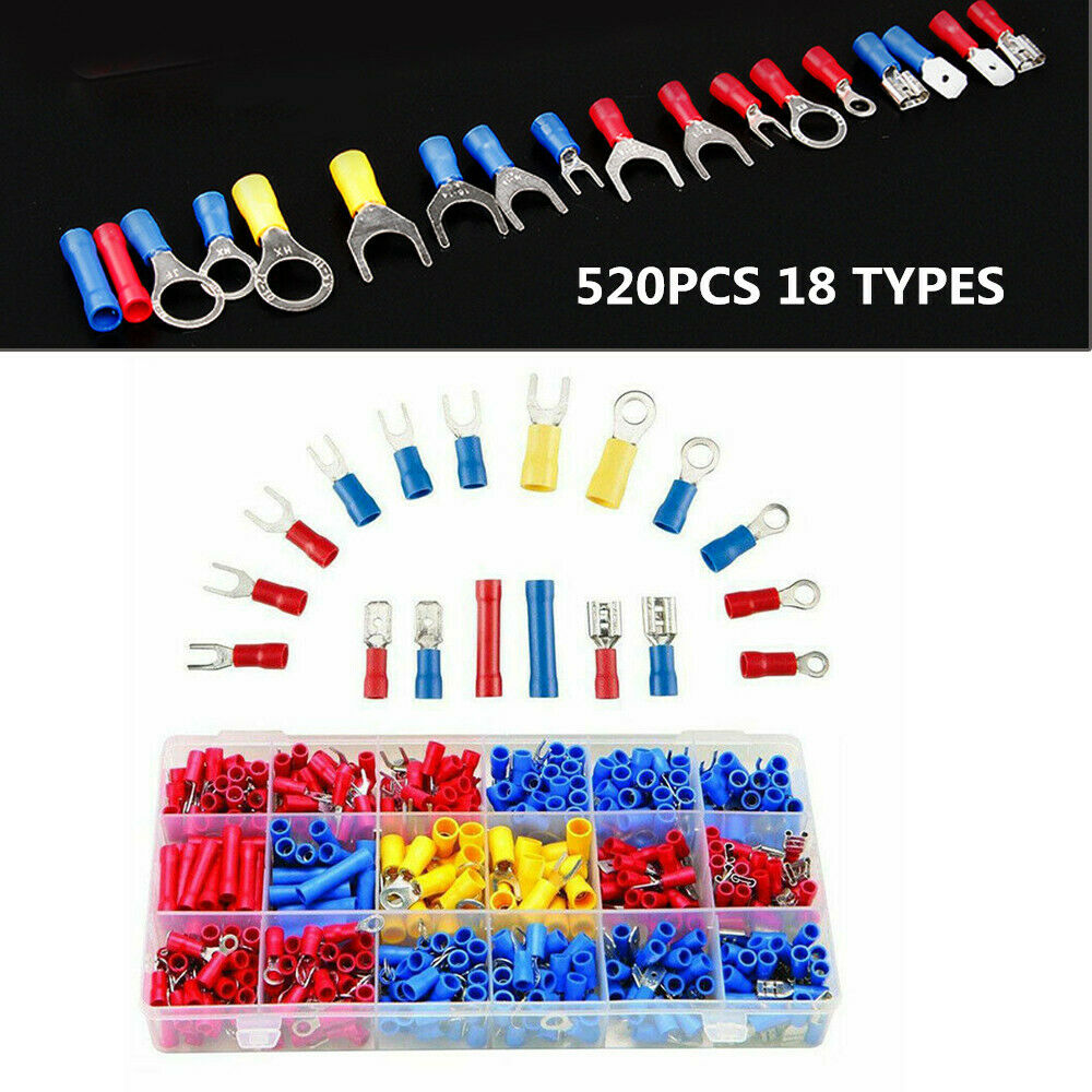 520x 22-10AWG Crimp Terminals Insulated Assorted Electrical Wiring Connector Kit