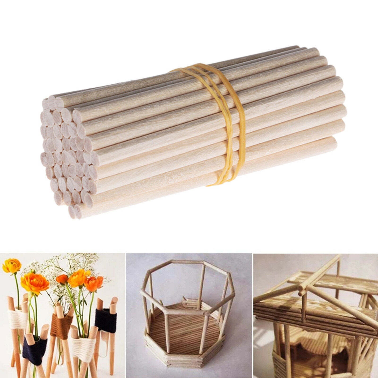 100Pieces Wood Craft Sticks Woodcraft Dowels Poles DIY Projects Woodworking