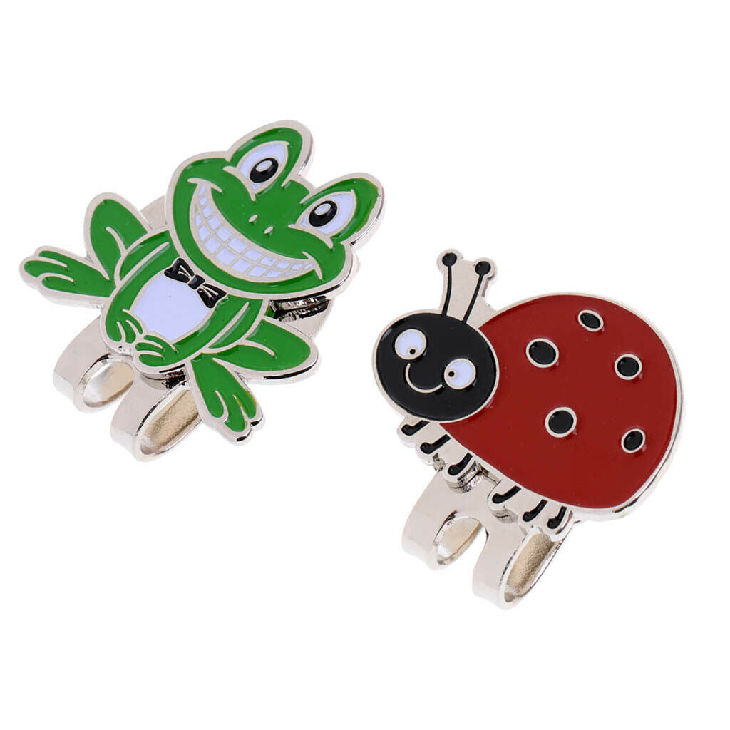 2pcs Alloy Golf Ball Marker Magnetic Hat Clip Frog and Lady Bug Club Awards
