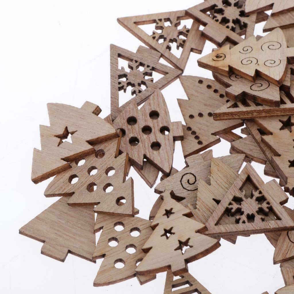 100 Pack Natural Wooden Embellishment Christmas Tree Wood Shapes Craft Pieces