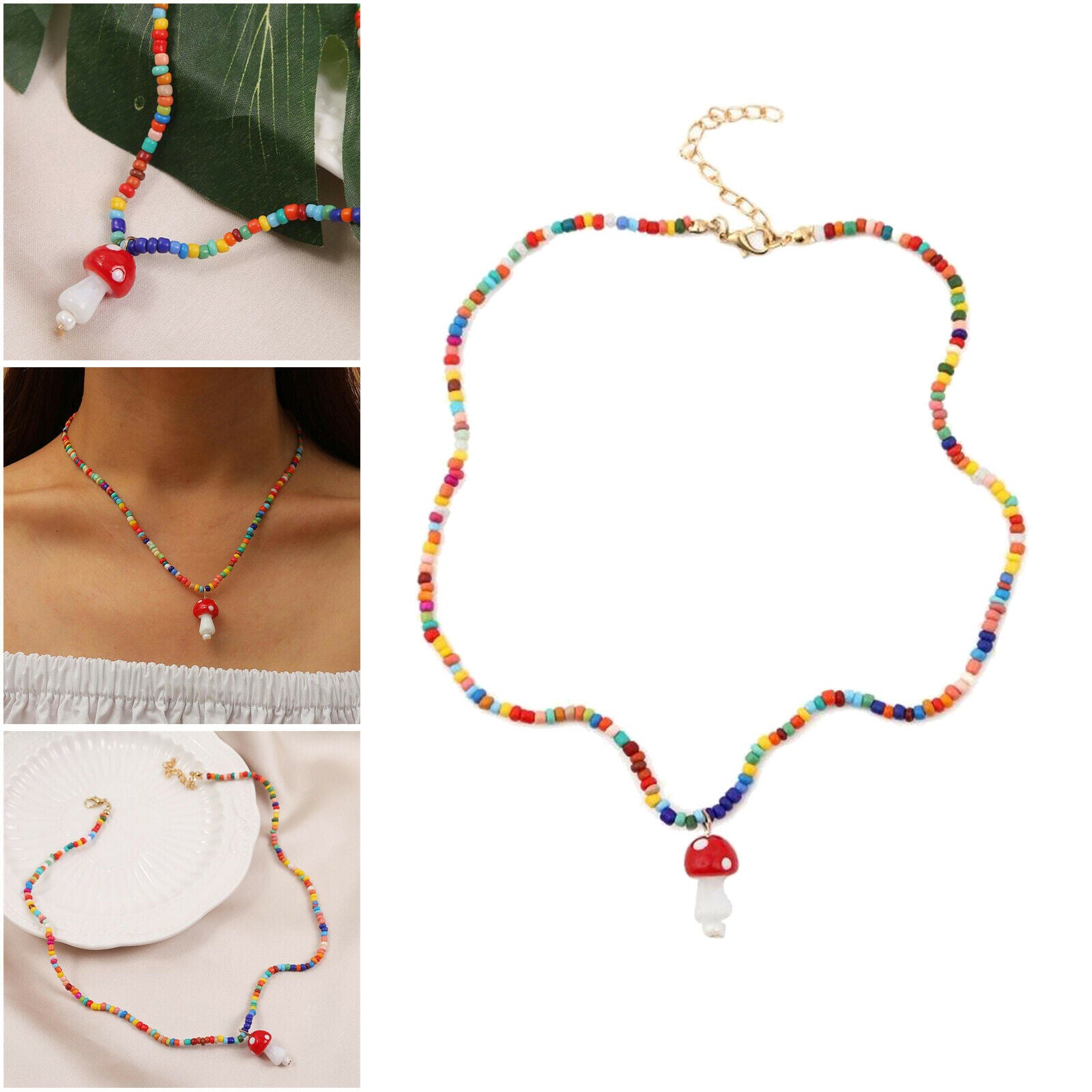 Cute Creative Mushroom Pendant Mushroom Choker Jewelry for Women Girls