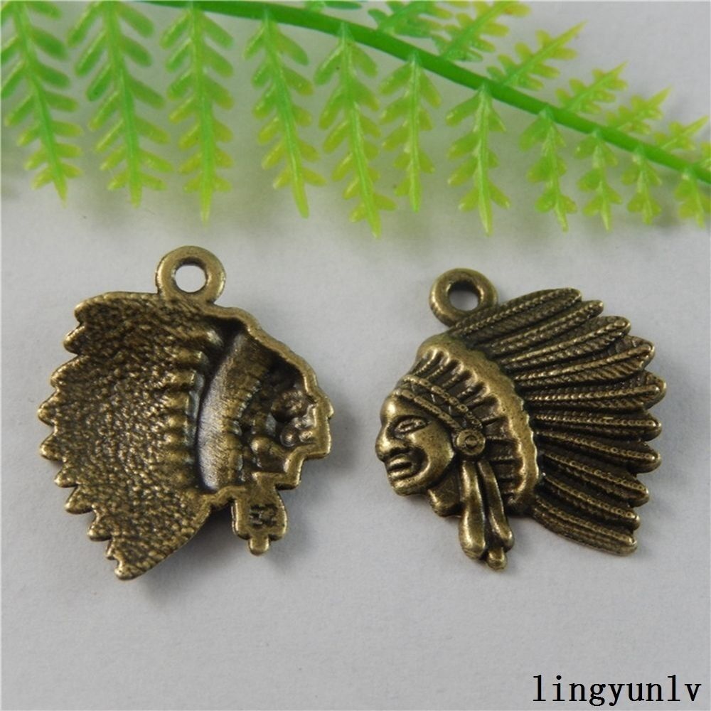 40 pcs Antiqued Bronze Alloy Cacique Head Pendants Charms Craft Findings 50799