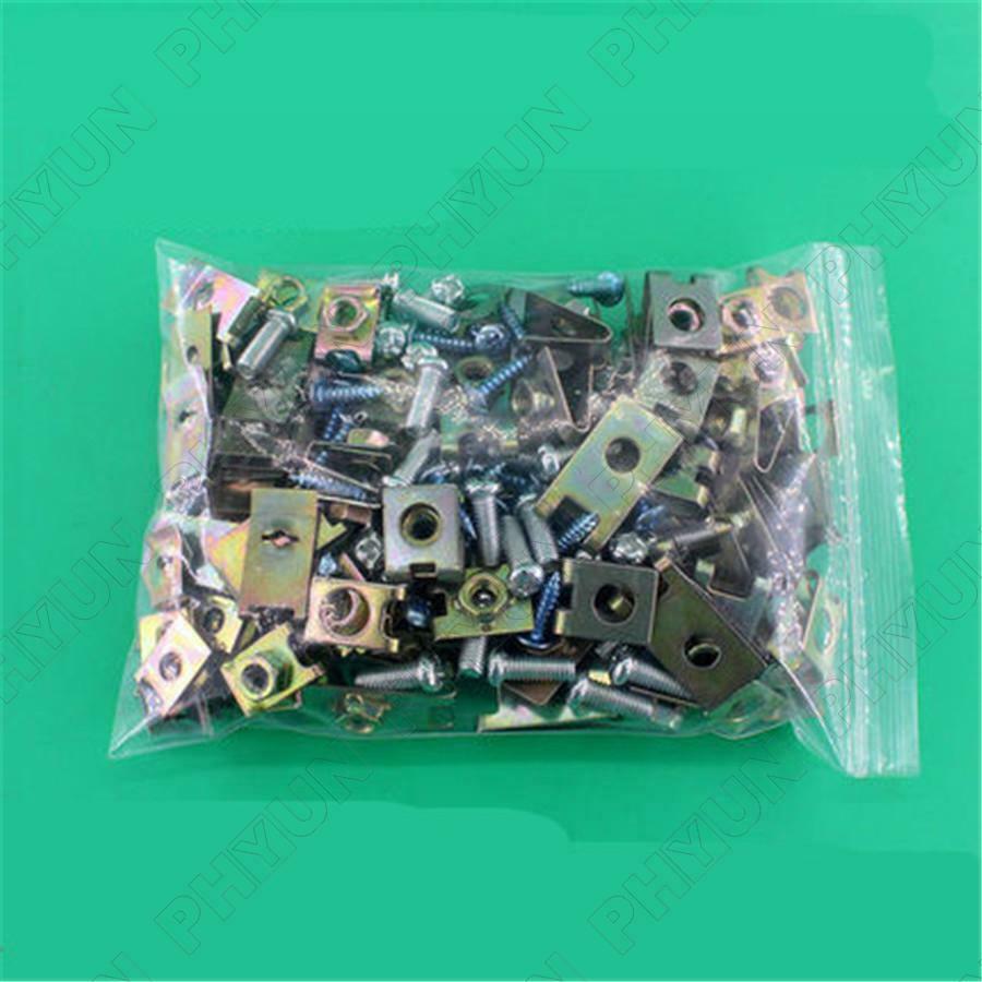 100Pcs Universal Mixed Auto Fasteners Car Panel Fender Metal Plate Clips U-Type