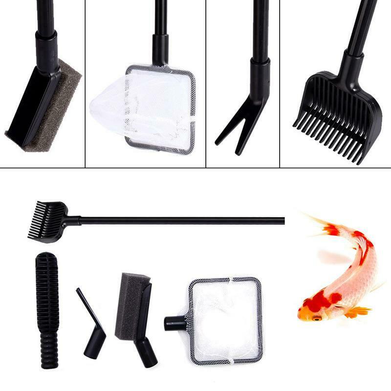4 In 1 Aquarium Fish Tank Cleaning Tool Fork Gravel Rake Fishing Net Sponge New