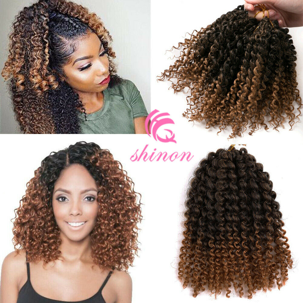 8" Ombre Curly Twist Crochet Hair Mali Bob Synthetic Kinky Braids Hair Extension