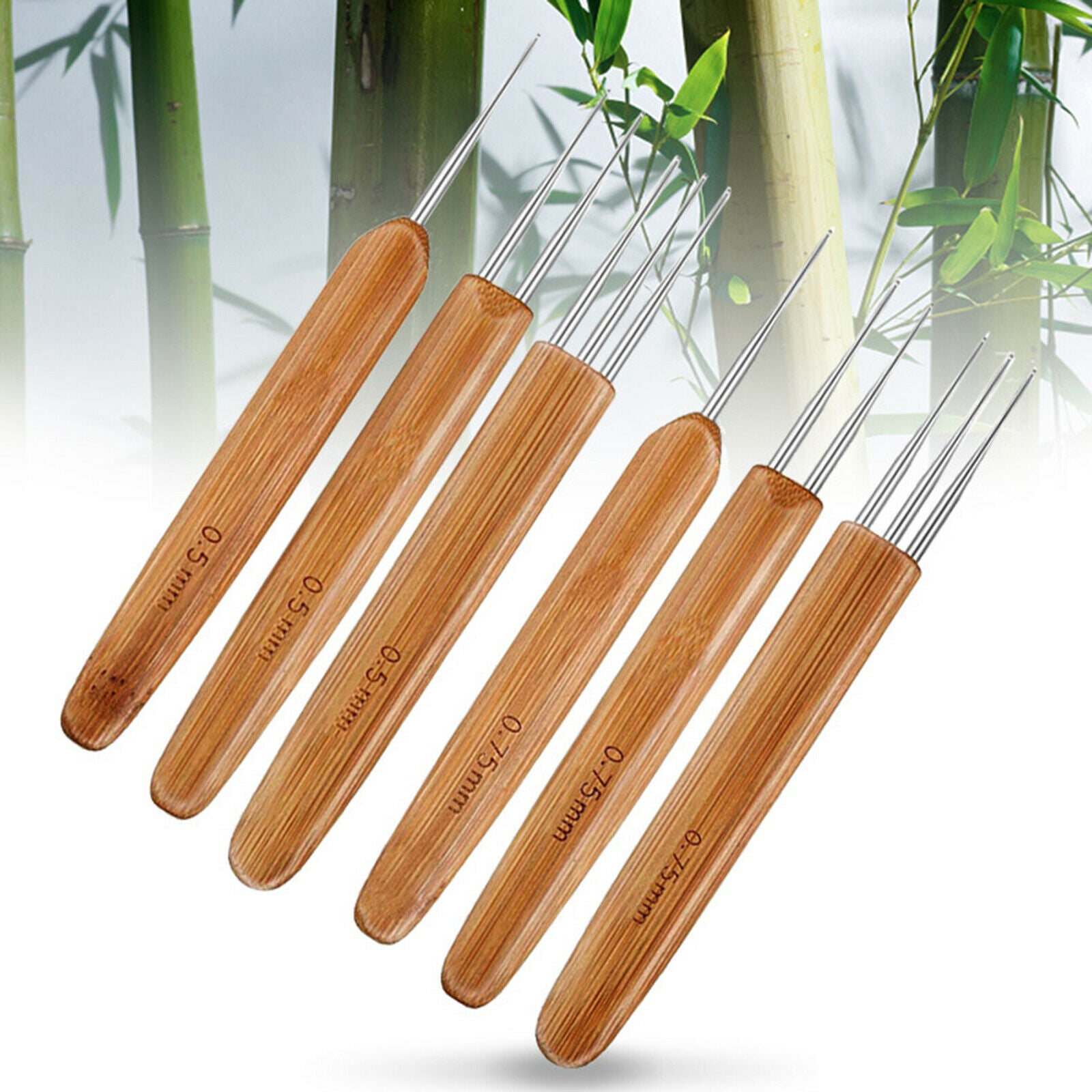 8Pcs Bamboo Crochet Crochet Handle Hook Dreadlock Knit Hair Making Braiding