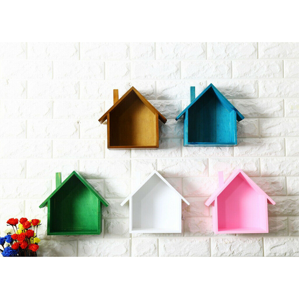 2x Wooden House-shaped Wall Storage Shelf Kids Room Decoration Display Shelf