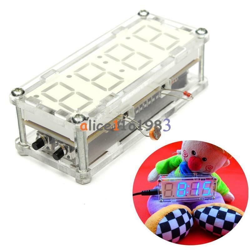 DIY Kit Blue LED Electronic Clock Microcontroller Digital Clock Time Thermometer