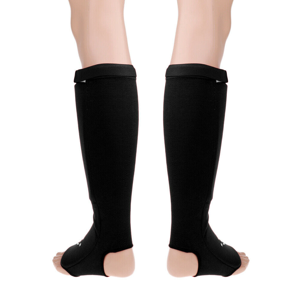 1 Pair Elastic Shin & Instep Padded Guards Martial Arts Shin Guards Black-M