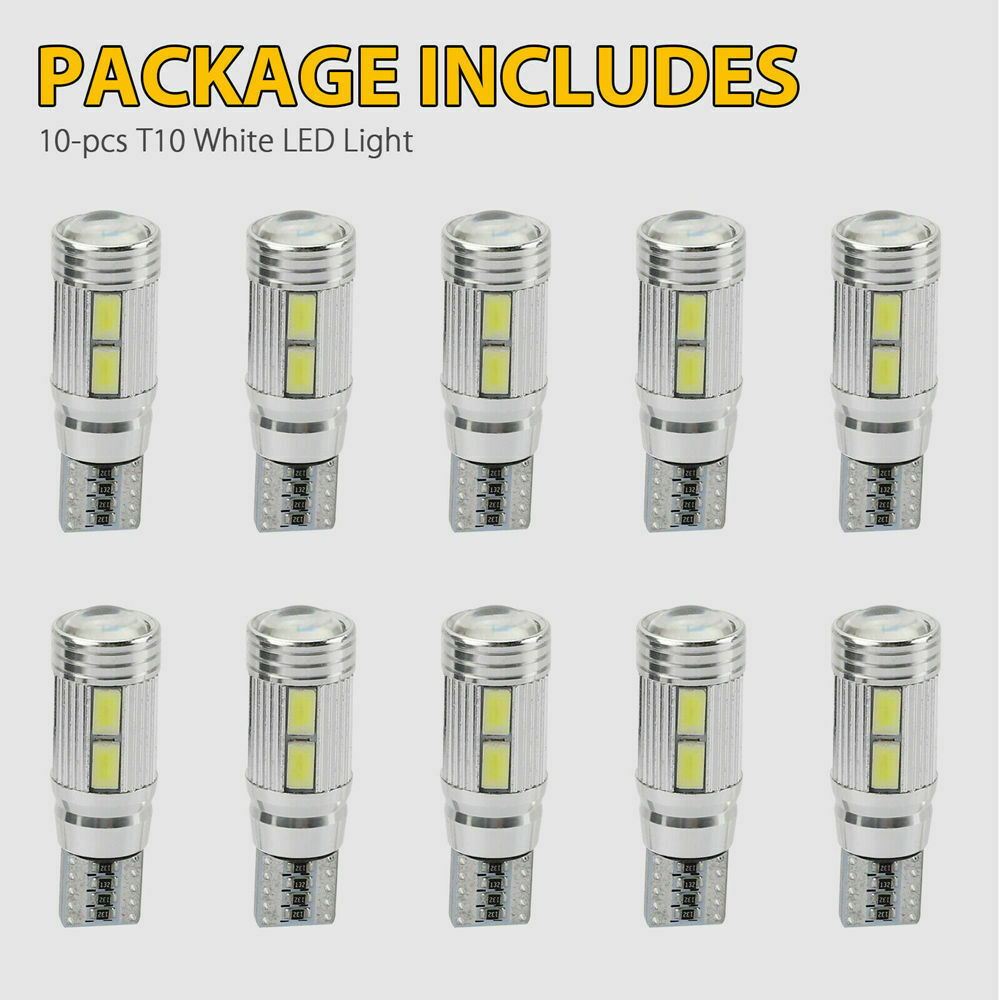 10PCS T10 LED Interior License Plate Light Bulbs 6000K Super White 168 194 2825
