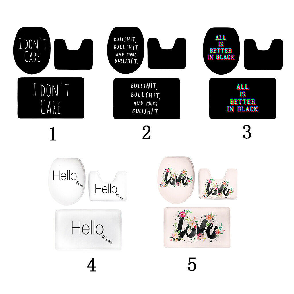 3pcs Bathroom Set Rug Mat Toilet Lid Cover Bathmats I DON'T CARE