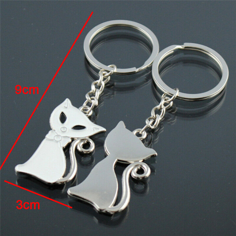 1 Pair Couple Cute Cat Keychain for Lovers Alloy Fashion Jewelry Ring For .l8