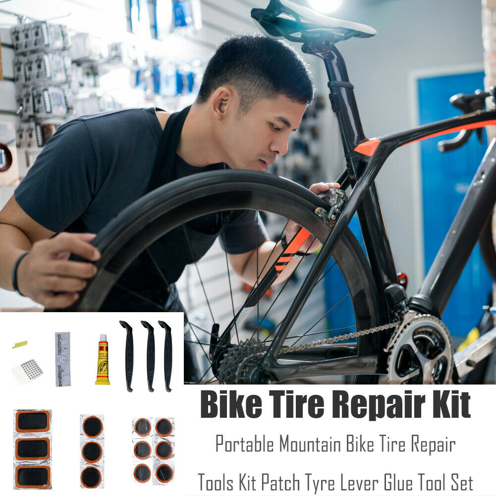 Portable Mountain Bike Tire Repair Tools Kit Patch Tyre Lever Glue Tool Set @