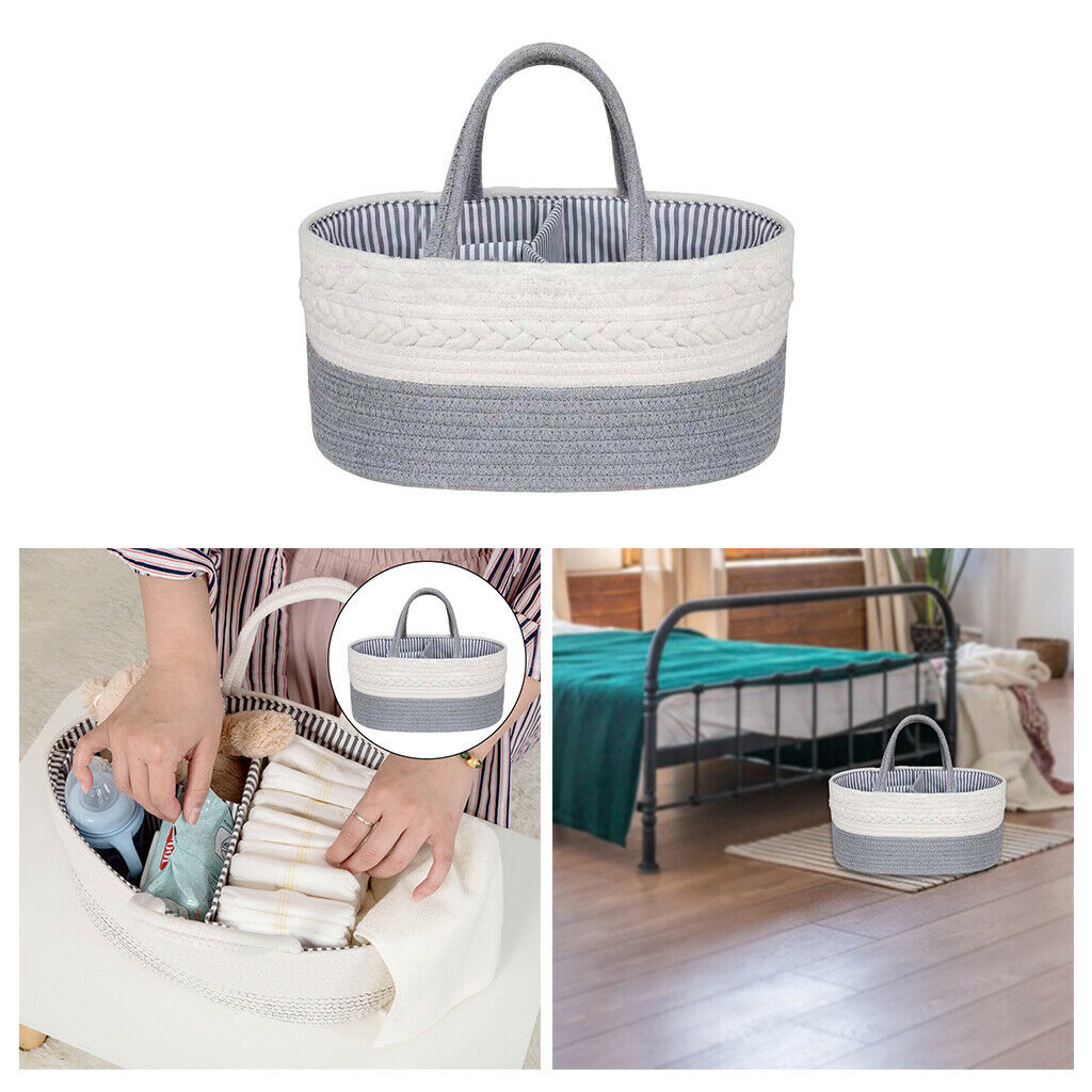 Woven Baby Diaper Caddy Large Organizer Carry Baby Wipes Basket Carrier