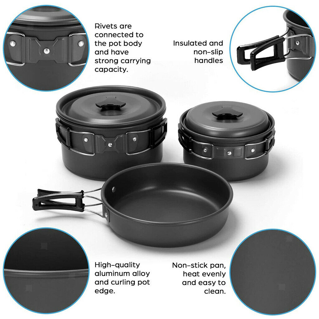 Portable Lightweight Camping Cookware BBQ Folding Mess Kit Pan Forks Spoons