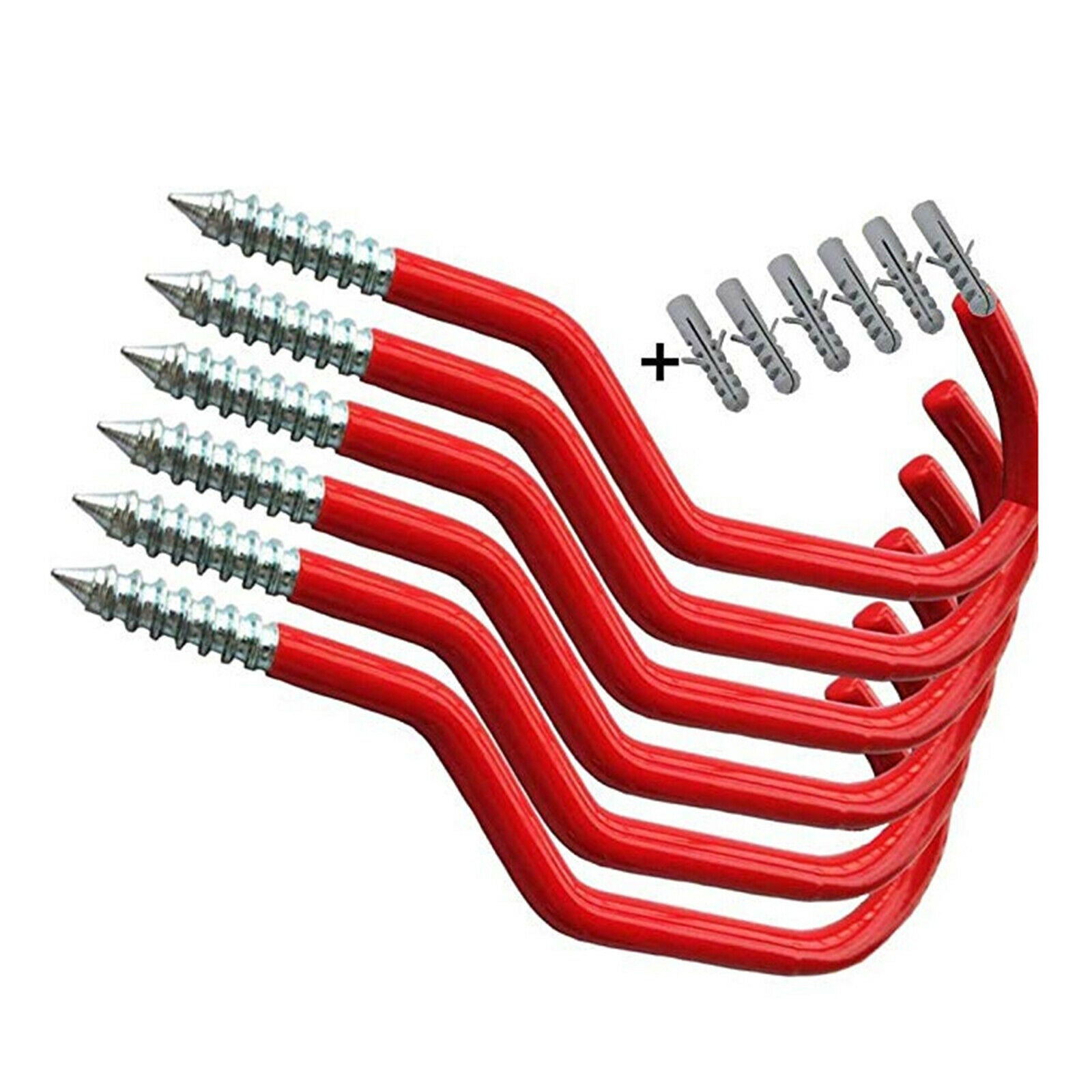 6 Pack of Wall Bike Hooks Ceiling Hanger Garage Shovel Broom Organisers 6 inch