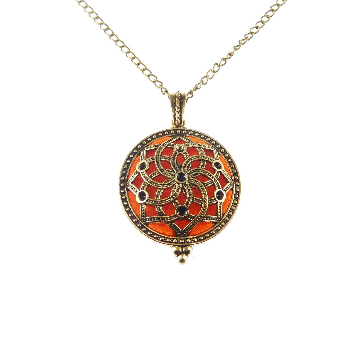 2-pack Bronze Color Floral Locket with Aromatherapy Pad Necklace Pendant Jewelry