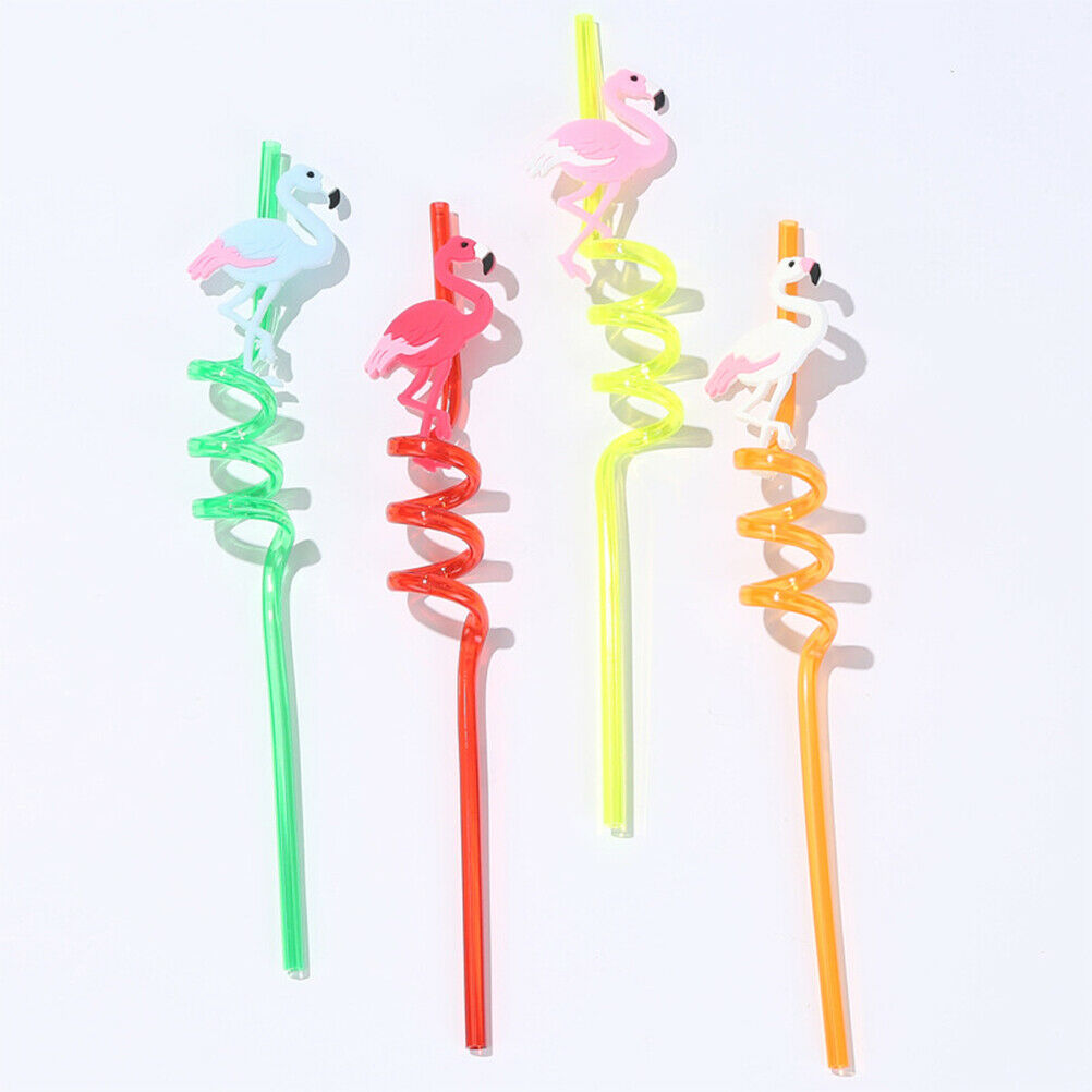 4x Drinking Straws Cartoon Flamingo PVC Juice Straws Hawaii Party Table D.l8