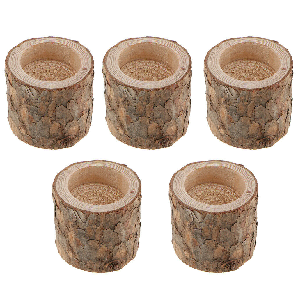 Set of 5 Tree Stump Candle Holder Tea Light Candlestick Decorative Votive