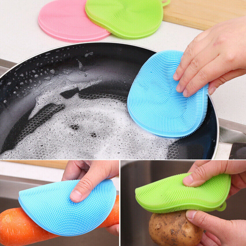 Silicone Antibacterial Washing Dish Brush Sponge Scrubber Pot Kitchen Cleaning
