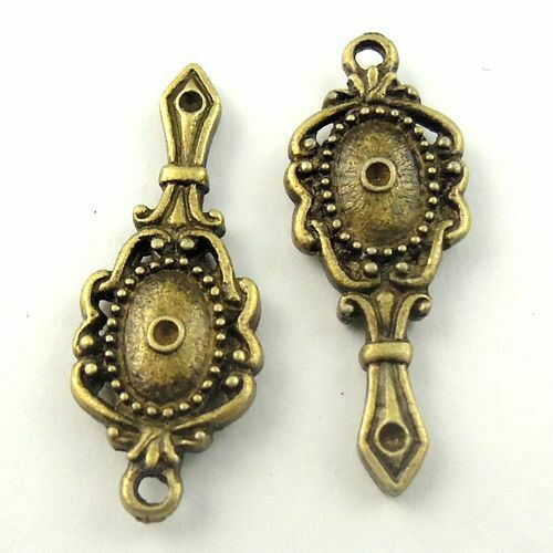 Lot of (x50) Antiqued Bronze Metal Mini Mirror Craft Pendant Findings 14x9x2mm