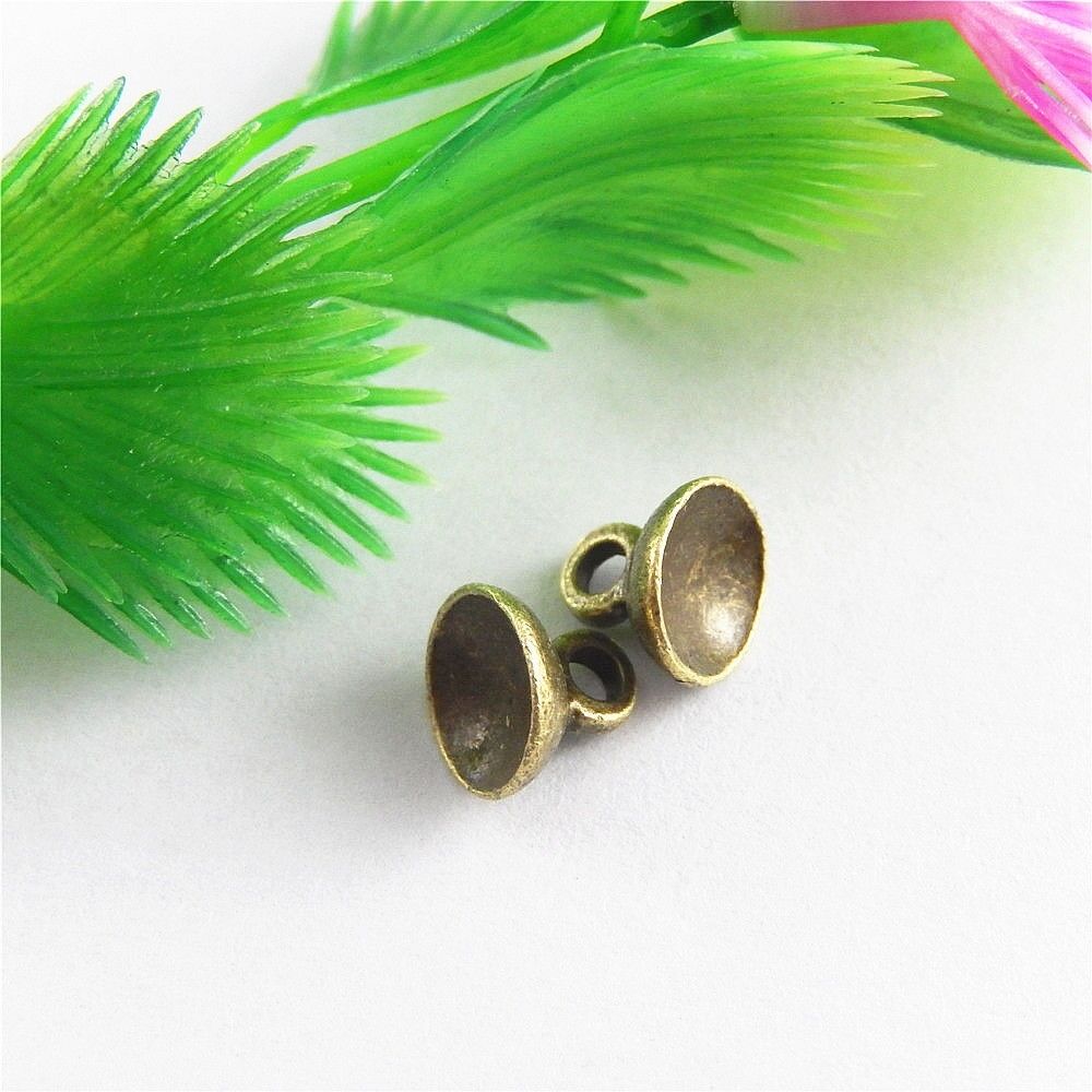 40 pcs Antiqued Bronze Mini Cap Bail Charm Pendant Jewelry Crafts Alloy 8x8mm