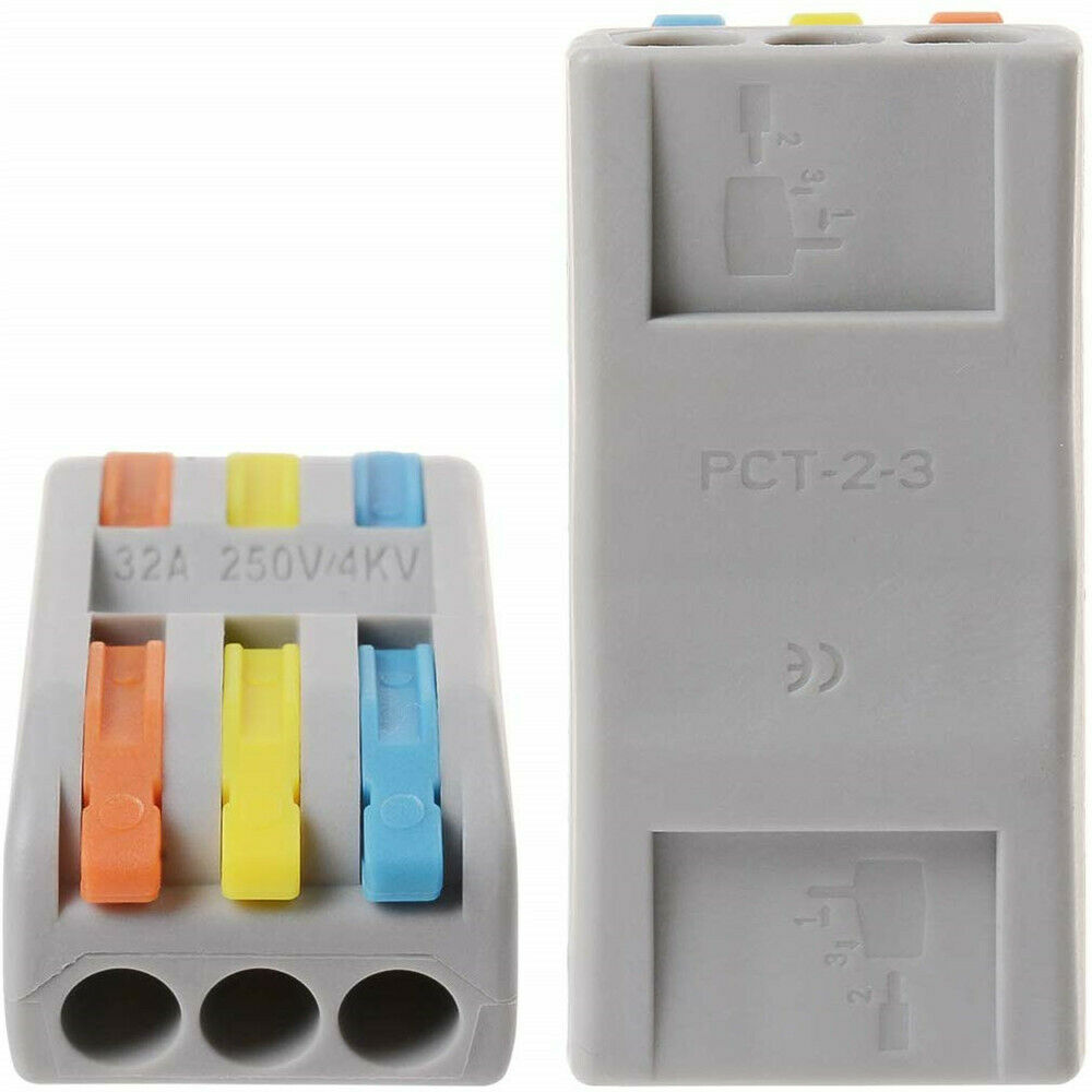 10PCS REUSABLE SPRING LEVER TERMINAL BLOCK ELECTRIC CABLE WIRE CONNECTOR PCT-2-3