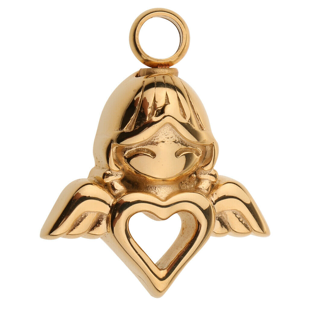 Stainless Steel Angel Wings Heart Urn Necklace Pendant Ashes Keepsake 2Pcs