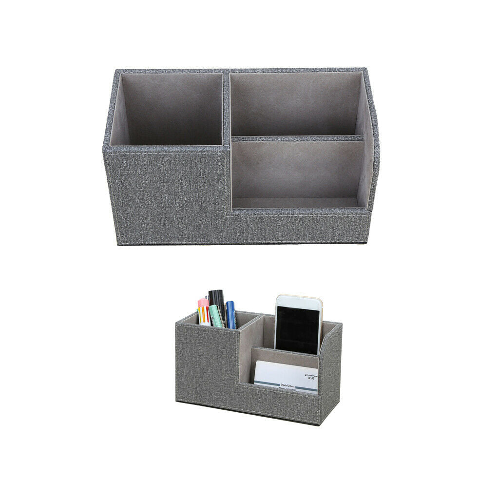 Leather Pen Holder Pen Container Tabletop Storage Box Gray