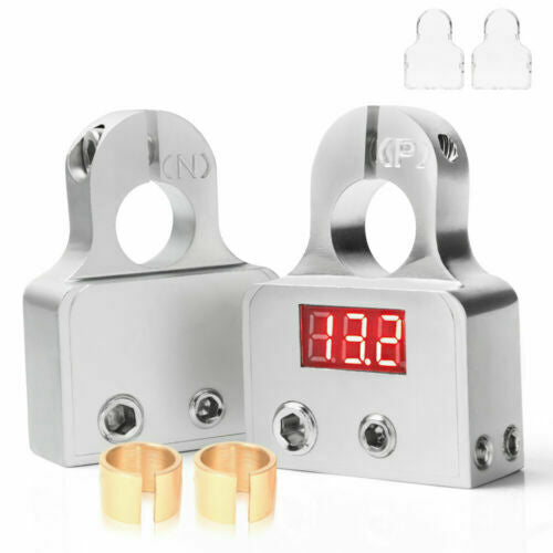 2X Digital Car Battery Terminal Connectors LED Voltmeter 0/4/8 Gauge Power Post
